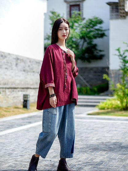 Vintage Loose Handmade Button Cropped T-Shirt