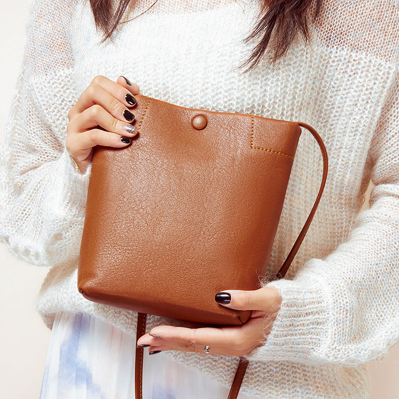 Leopard pleated shoulder soft cowhide bucket bag