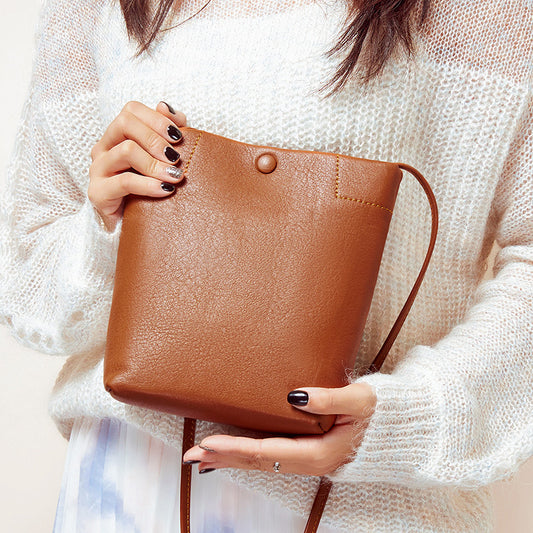 Leopard pleated shoulder soft cowhide bucket bag