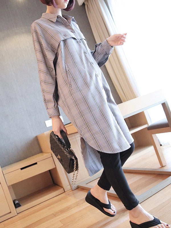 Loose Plaid Split-Joint Long Shirts