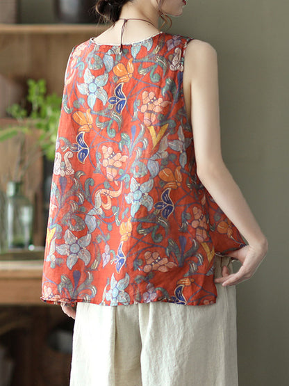 Original Floral Sleeveless Round-Neck Vest Tops