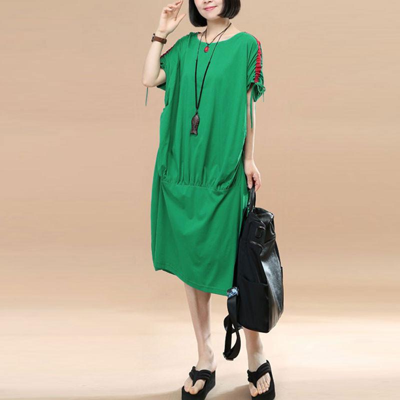 Women Loose Casual Summer Cotton Green Dress