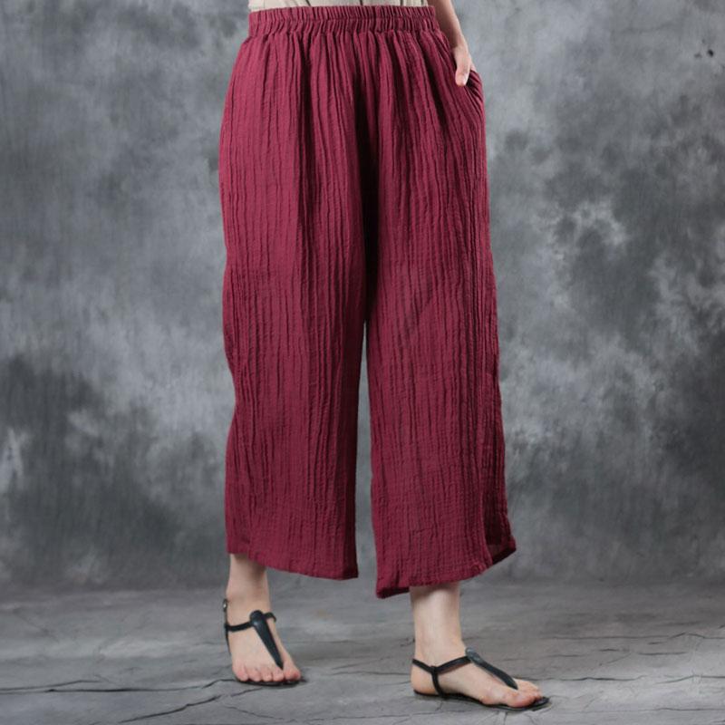 Summer Women Casual Pockets Long Red Pants