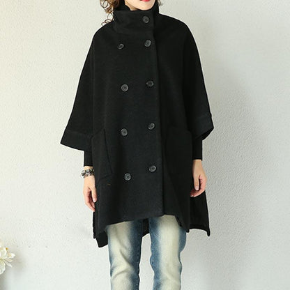 Black Double Breasted Wool Coat
