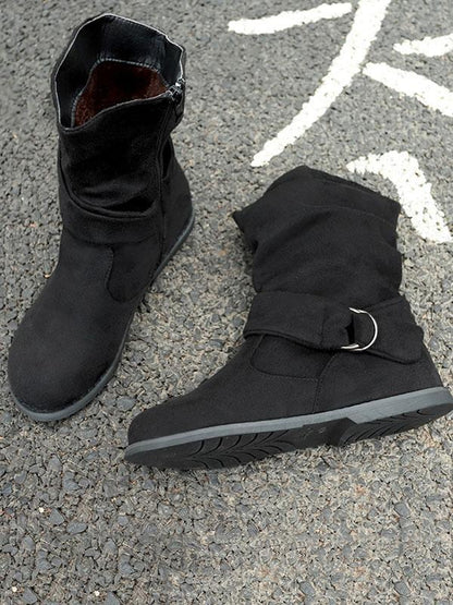 Solid Color Bandage Flat Boots Shoes