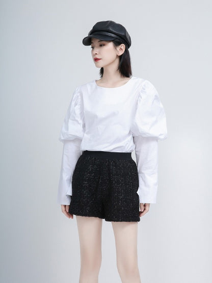 White Puff Sleeve Round Neck Shirt