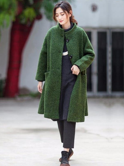 women casual loose woolen coat green