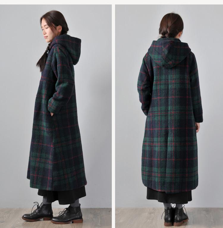 Green Hooded woolen winter coat