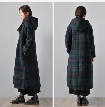 Green Hooded woolen winter coat