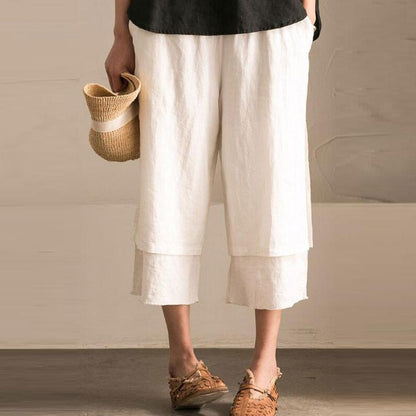 Irregular Cotton Women Linen Loose White Wide Leg Pants