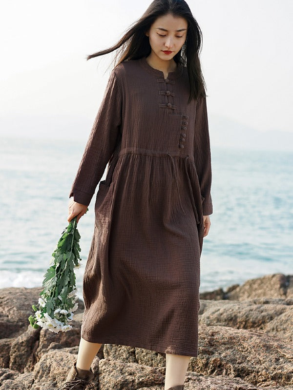 VINTAGE ELASTIC WAIST BUCKLE LACE-UP DRESS