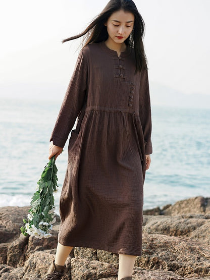 VINTAGE ELASTIC WAIST BUCKLE LACE-UP DRESS