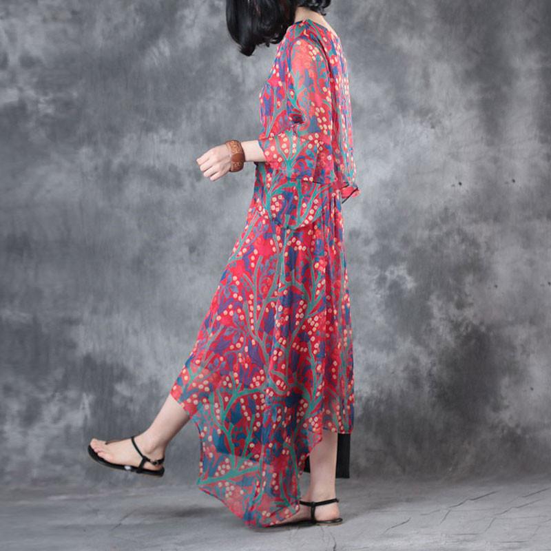 Elegant Printing Irregular Summer Women Red Dress