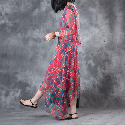 Elegant Printing Irregular Summer Women Red Dress