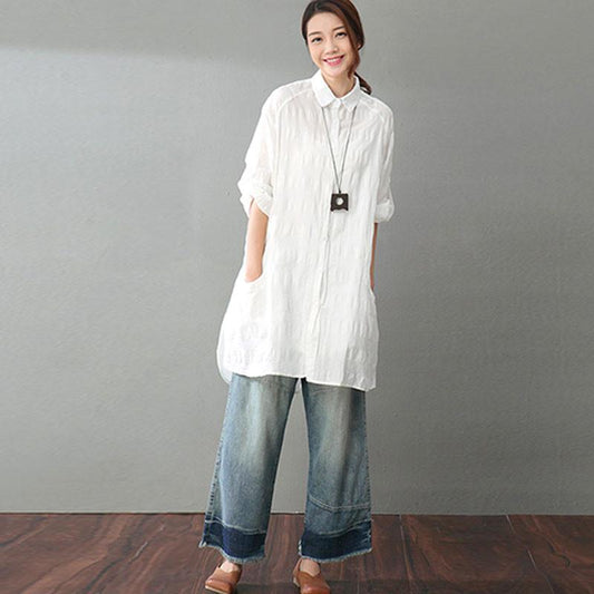 Summer Women Literature Loose White Shirt