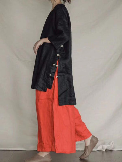 Casual Linen Split-side Long Tops