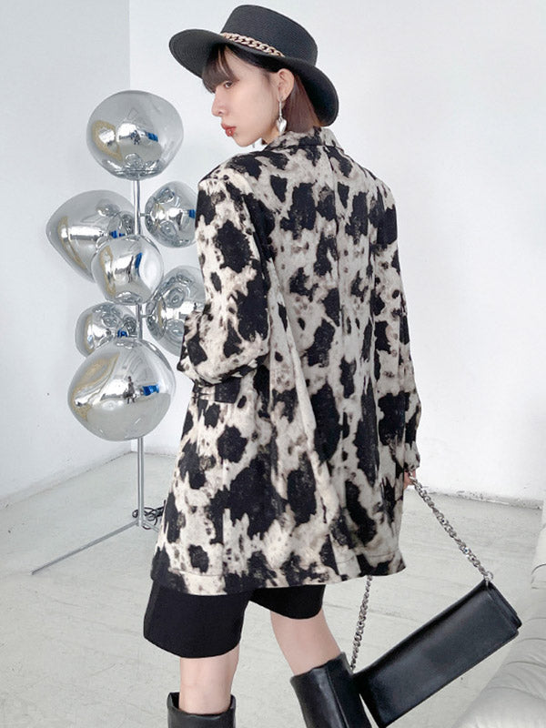 Stylish Original Printed Buttoned Split-Joint With Pocket Notched Collar Long Sleeves Blazer Outwear