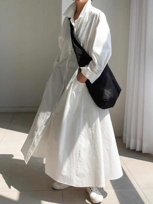 Urban White Lapel Long Shirt Dress