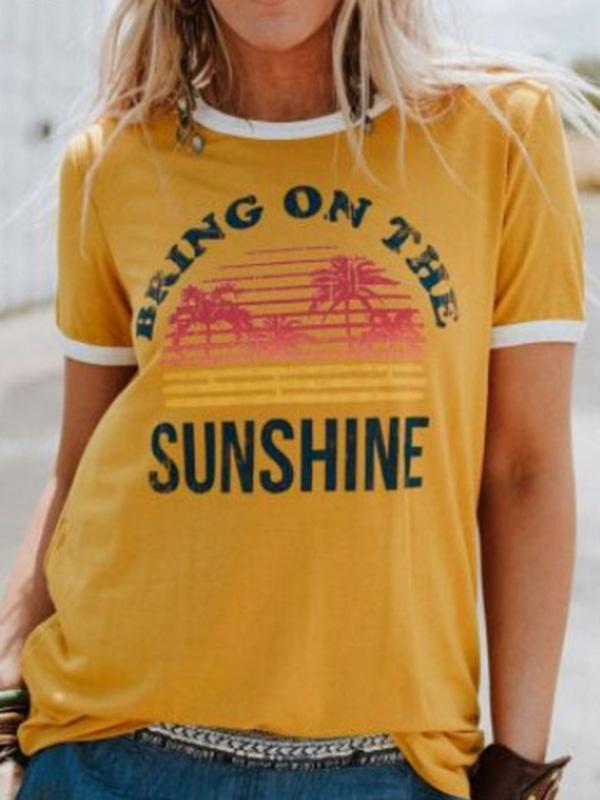 Sunshine Floral Half Sleeve T-Shirts Tops
