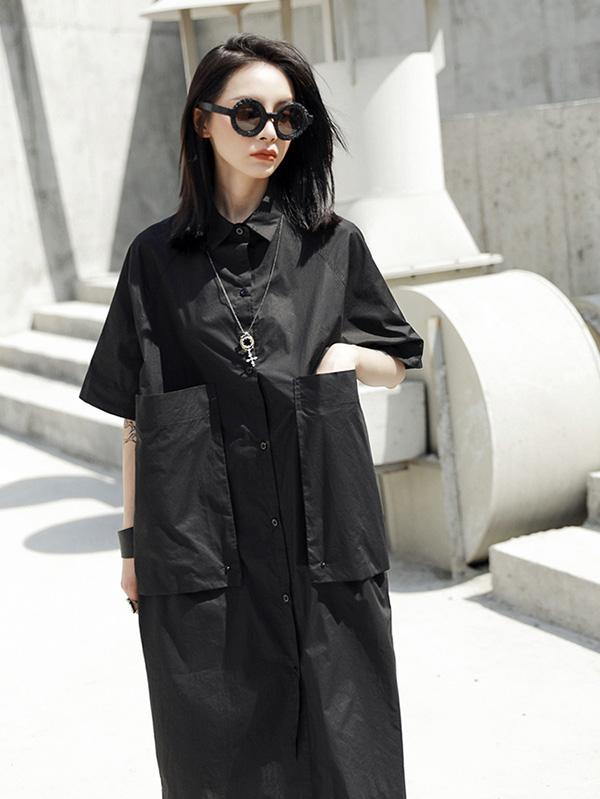 Loose Black Cool Long Shirt Dress