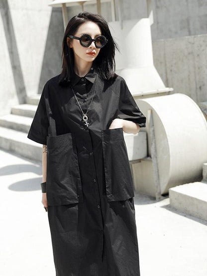 Loose Black Cool Long Shirt Dress