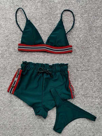 Three-Piece Triangle Ruched Bikini Swimsuit