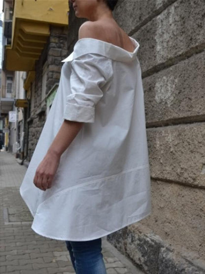 One-shoulder Split-Joint Cropped Lapel Blouses