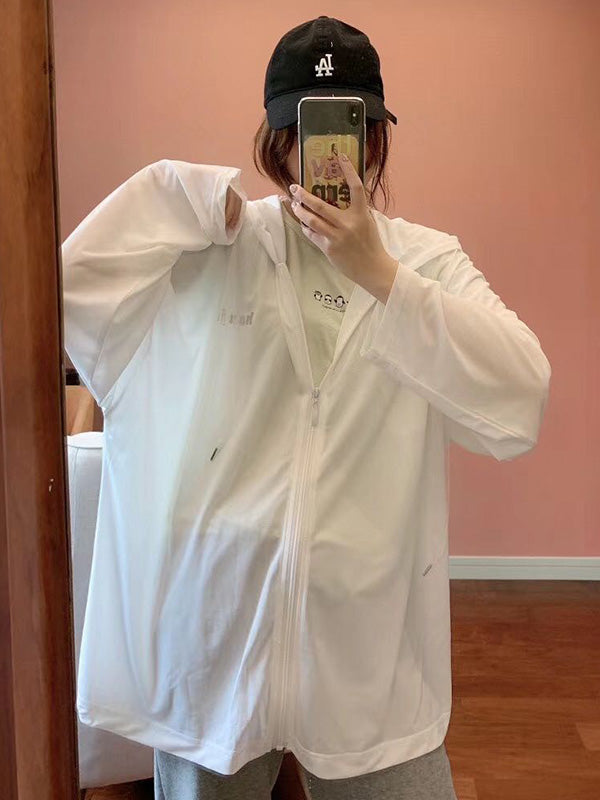 Leisure Solid Color Zipper Hooded Sun-Protection Outerwear