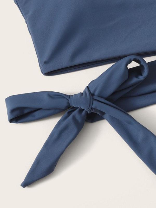 Solid Color Asymmetric Split Bikini Swimsuit