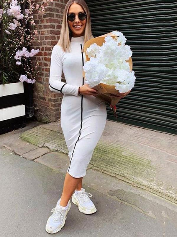 Solid Hip-package Midi Dress