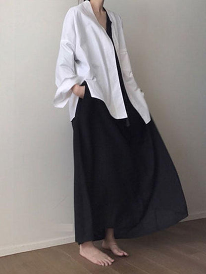 Black Vintage Daily Long Dress with Ropes on the Neck
