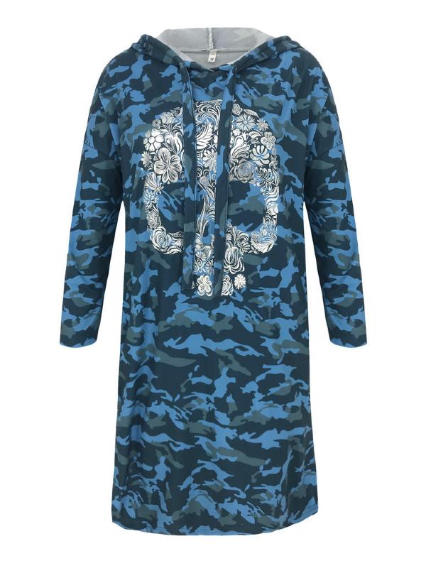 Loose Split-side Printed Hoodie Dress