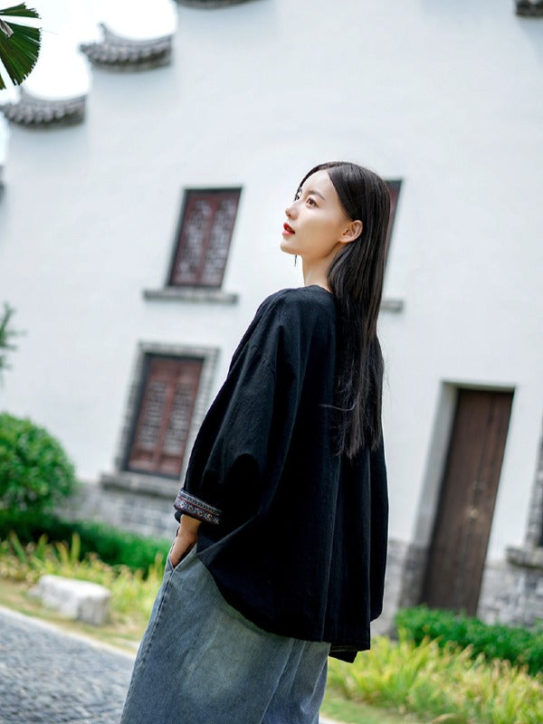 Vintage Loose Handmade Button Cropped T-Shirt