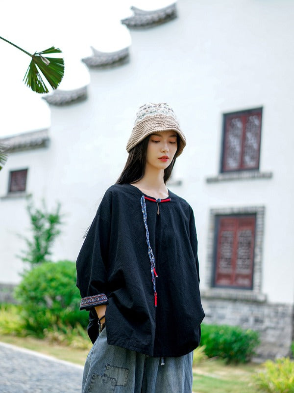 Vintage Loose Handmade Button Cropped T-Shirt