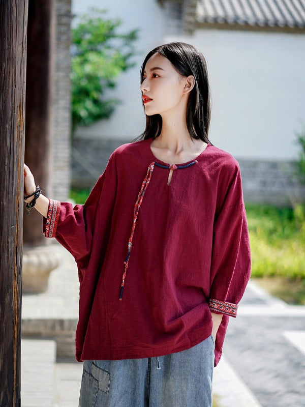 Vintage Loose Handmade Button Cropped T-Shirt