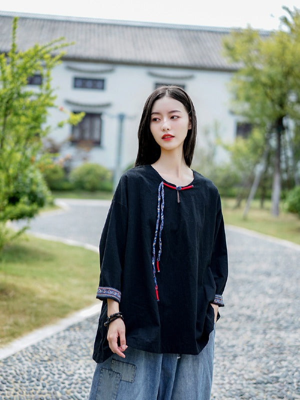 Vintage Loose Handmade Button Cropped T-Shirt