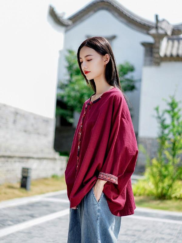 Vintage Loose Handmade Button Cropped T-Shirt