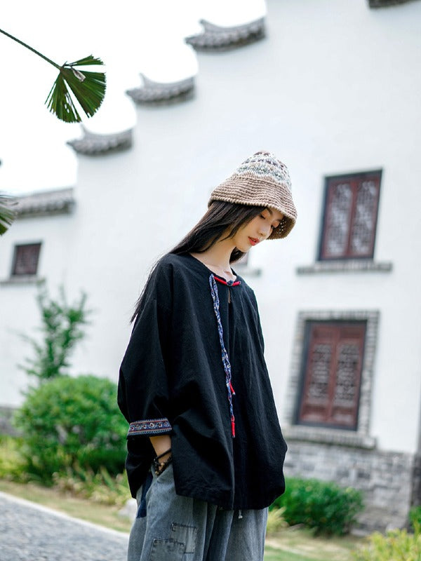 Vintage Loose Handmade Button Cropped T-Shirt