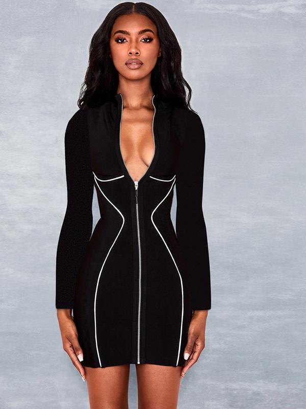 Reflective Hip-Package Zipper Mini Dress