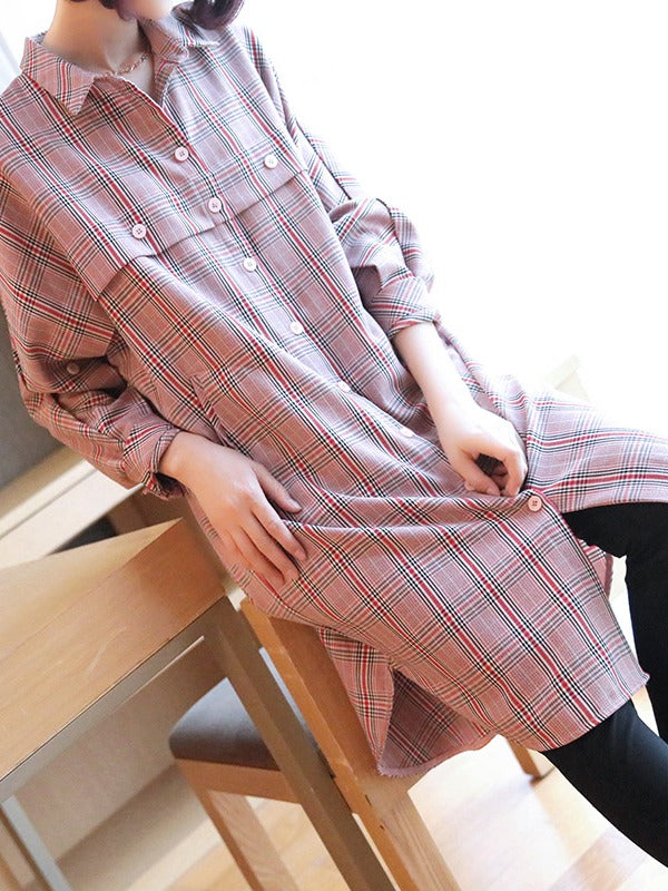 Loose Plaid Split-Joint Long Shirts