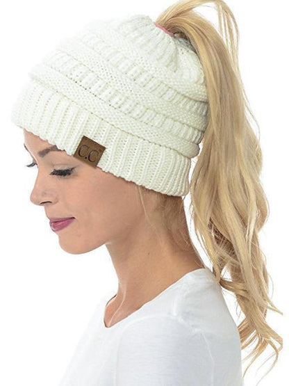 Soft Knit Ponytail Hat