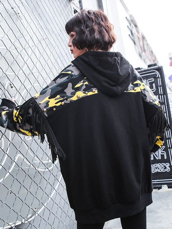 Camouflage Stitching Tasseled Thickning Hoodie