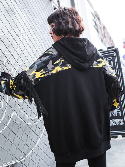 Camouflage Stitching Tasseled Thickning Hoodie