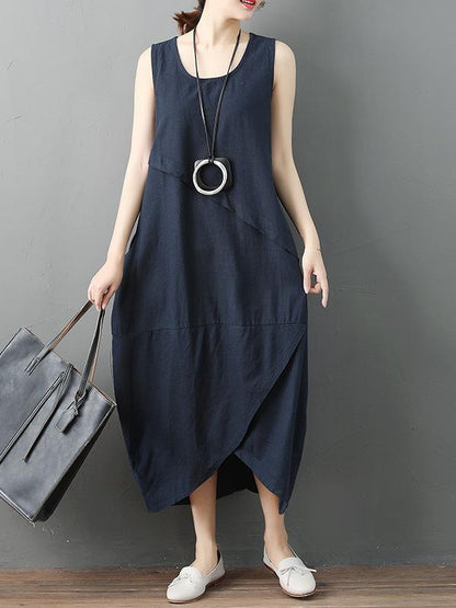 Casual Solid Cropped Sleeveless Dress