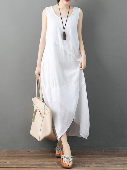 Casual Solid Cropped Sleeveless Dress