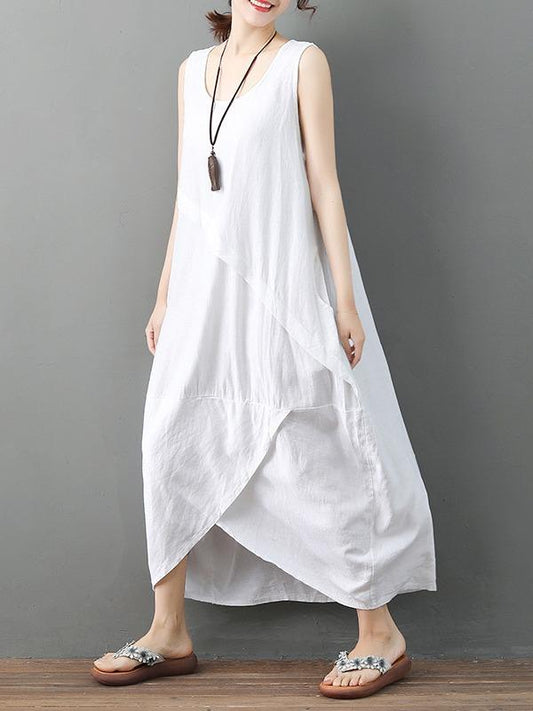 Casual Solid Cropped Sleeveless Dress