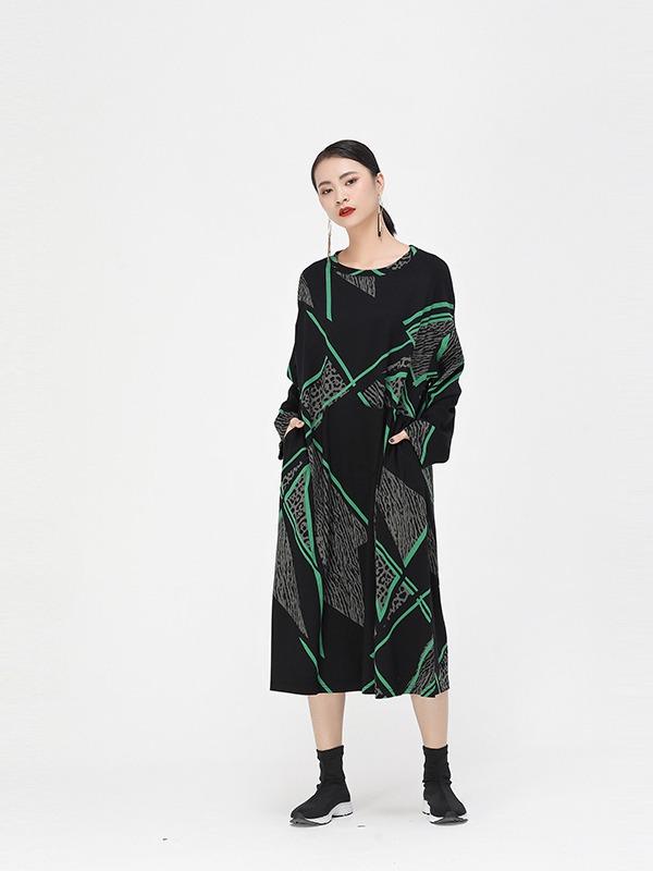 Vintage Geometry Leopard Printed Midi Dress