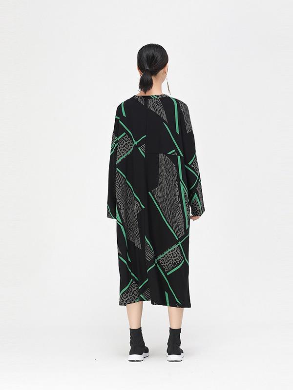 Vintage Geometry Leopard Printed Midi Dress