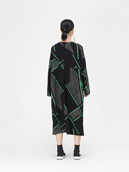 Vintage Geometry Leopard Printed Midi Dress