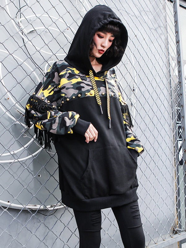 Camouflage Stitching Tasseled Thickning Hoodie